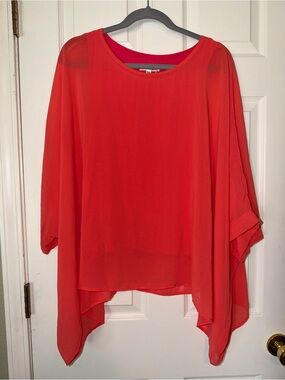 Aunt Wanda Lightweight Oversized  Bright Orange Chiffon Layered Tunic Top